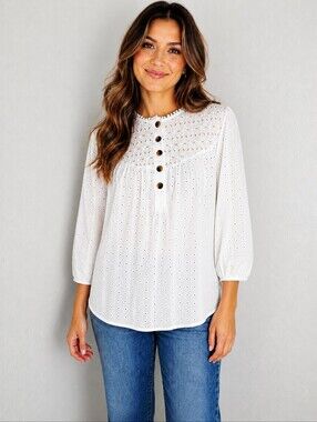 torrid White Eyelet Crochet Yoke Peasant Blouse